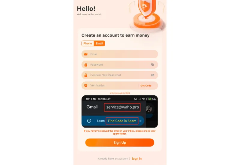 Waho App Register Online